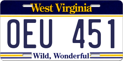 WV license plate OEU451
