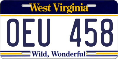 WV license plate OEU458