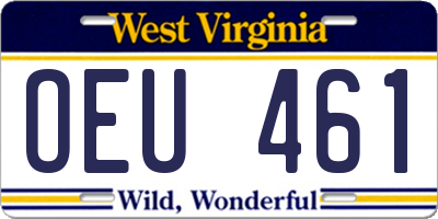 WV license plate OEU461