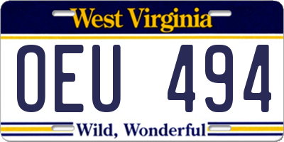 WV license plate OEU494