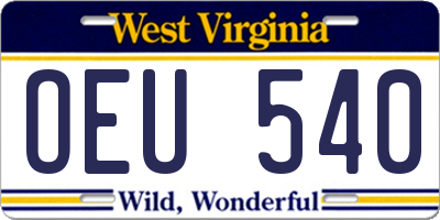 WV license plate OEU540