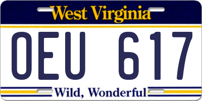WV license plate OEU617