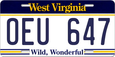 WV license plate OEU647