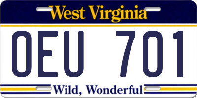 WV license plate OEU701