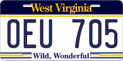 WV license plate OEU705