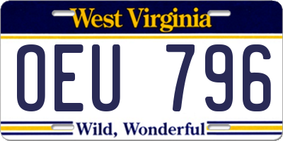 WV license plate OEU796