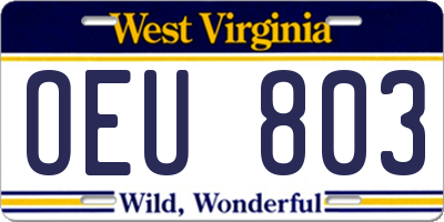 WV license plate OEU803