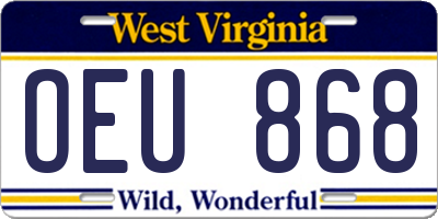 WV license plate OEU868