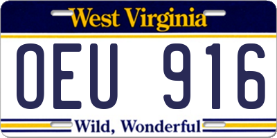 WV license plate OEU916