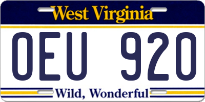 WV license plate OEU920