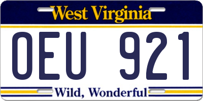 WV license plate OEU921