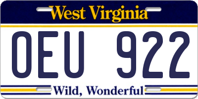 WV license plate OEU922
