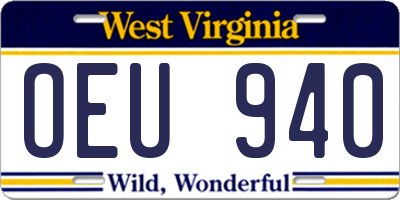 WV license plate OEU940