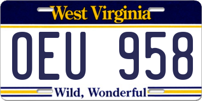WV license plate OEU958