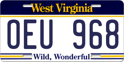 WV license plate OEU968