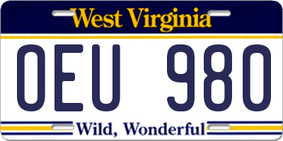 WV license plate OEU980