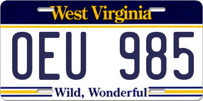WV license plate OEU985