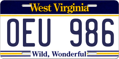 WV license plate OEU986