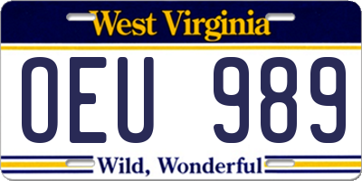 WV license plate OEU989