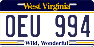WV license plate OEU994