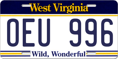 WV license plate OEU996