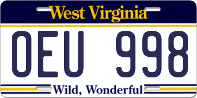 WV license plate OEU998