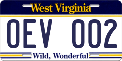 WV license plate OEV002