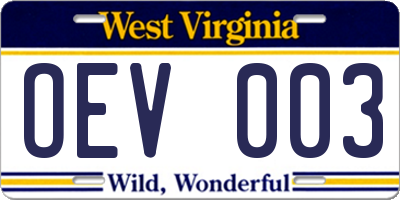 WV license plate OEV003