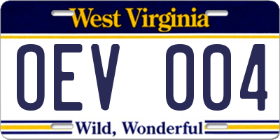 WV license plate OEV004