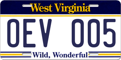 WV license plate OEV005