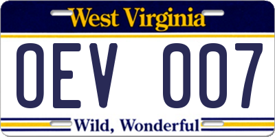 WV license plate OEV007