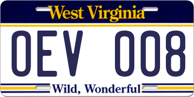 WV license plate OEV008