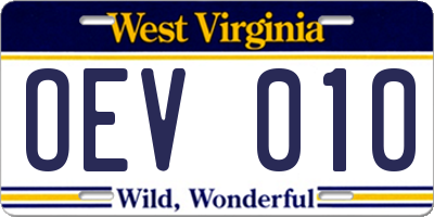 WV license plate OEV010
