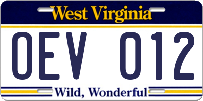 WV license plate OEV012