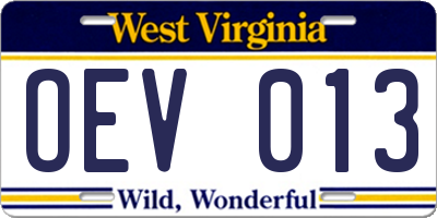 WV license plate OEV013