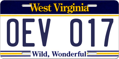 WV license plate OEV017
