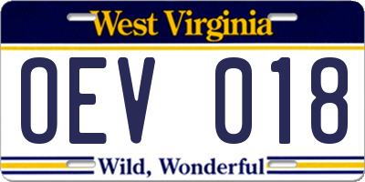 WV license plate OEV018