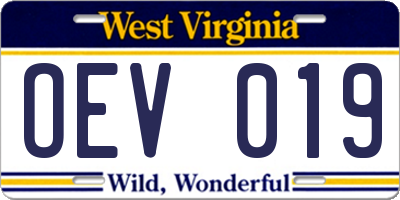 WV license plate OEV019