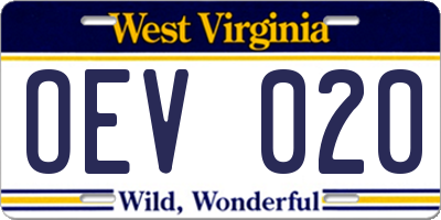 WV license plate OEV020