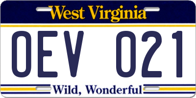 WV license plate OEV021