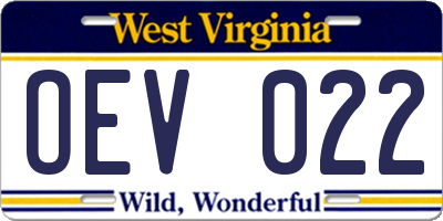 WV license plate OEV022