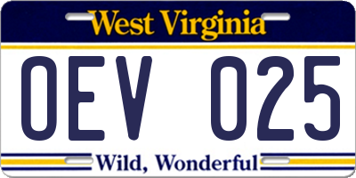 WV license plate OEV025