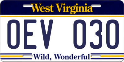 WV license plate OEV030