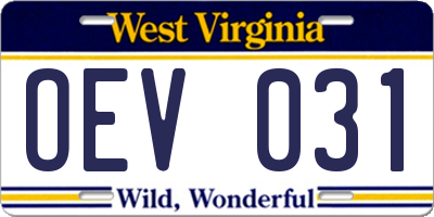 WV license plate OEV031