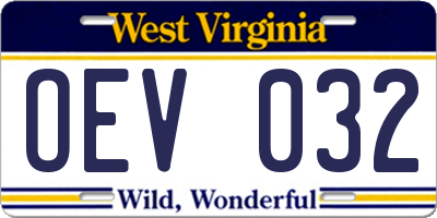 WV license plate OEV032