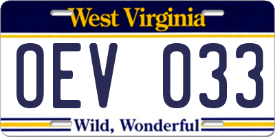 WV license plate OEV033