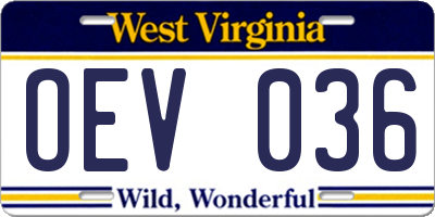 WV license plate OEV036