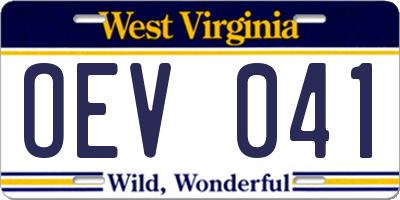 WV license plate OEV041