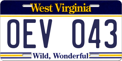 WV license plate OEV043