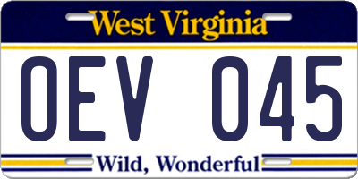WV license plate OEV045